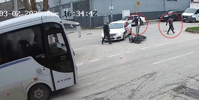 Bursa'da çarpıştığı yaralı motosiklet sürücüsüne yardım etmek yerine otomobilindeki hasarı kontrol etti