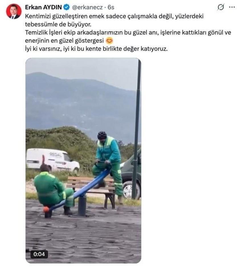 Bursa'da tahteravalliye binen temizlik işçileri güldürdü