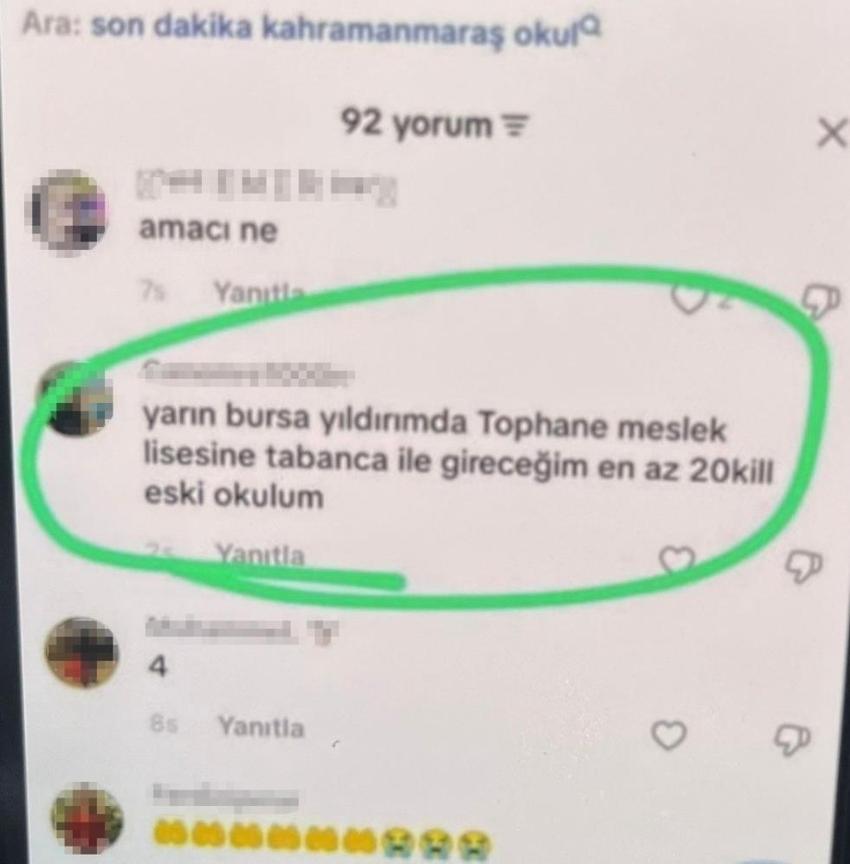 Bursa'da okulun ismini verdi, 'Sıra bende' paylaşımı yaptı! 16 yaşında tehdit etti