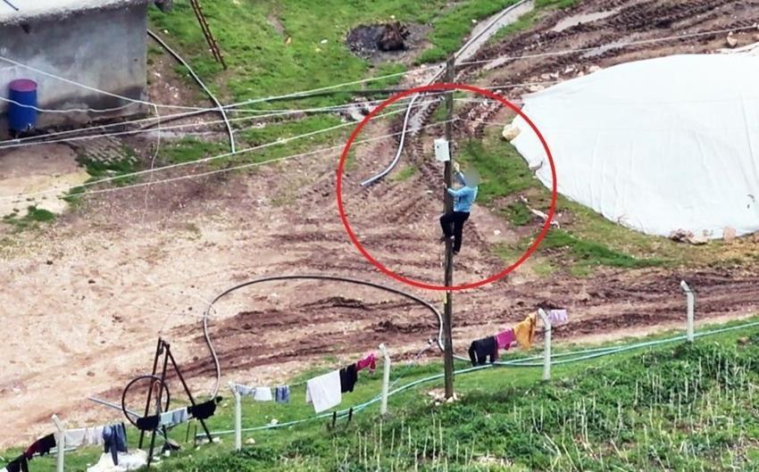 Diyarbakır'da kaçak elektrik dron ile tespit edildi: Koşa koşa direğe çıktı