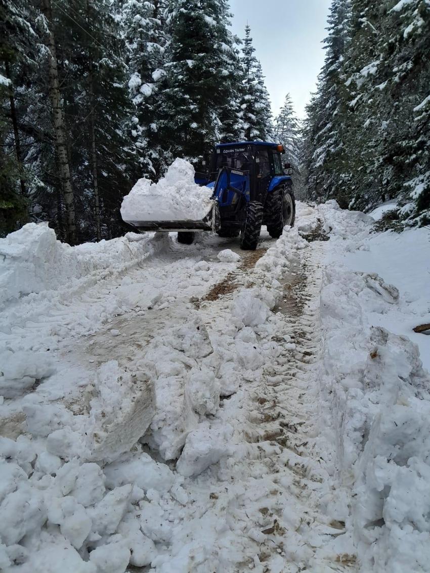 Bolu'da yayla yolları karla kapandı köylüler harekete geçti