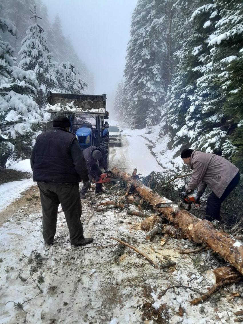 Bolu'da yayla yolları karla kapandı köylüler harekete geçti