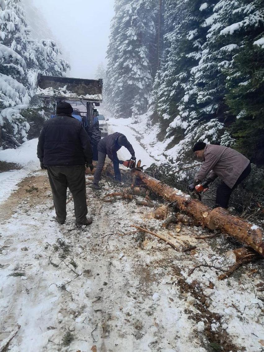 Bolu'da yayla yolları karla kapandı köylüler harekete geçti