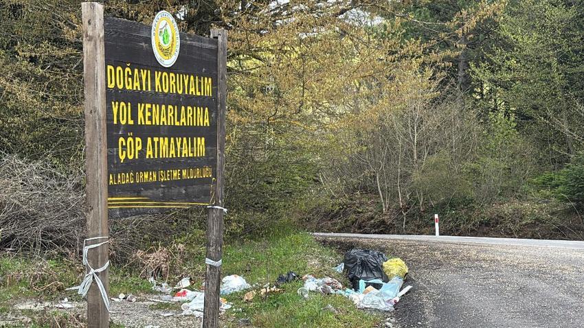 Doğa harikası Gölcük Tabiat Parkı'nda pes dedirten görüntü: ‘Çöp atmayın' tabelasının altını çöple doldurdular