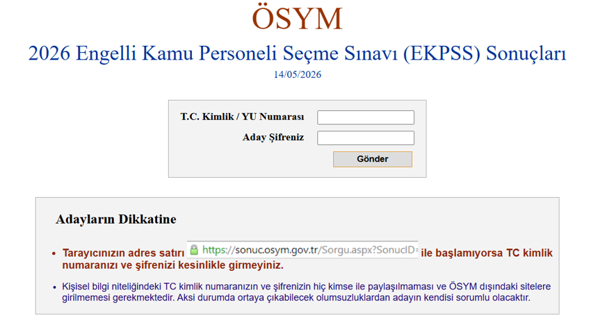 EKPSS SONUÇLARI İÇİN TIKLAYIN | 2026 EKPSS sonuç sorgulama ekranı açıldı! ÖSYM sonuçları duyurdu