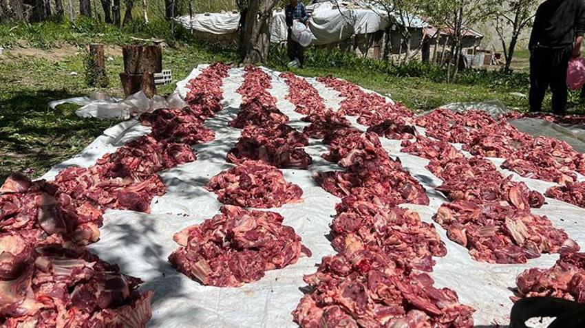 Hakkari'de 120 kurbanlık aynı anda kesildi: 265 hanenin tamamına dağıtıldı!
