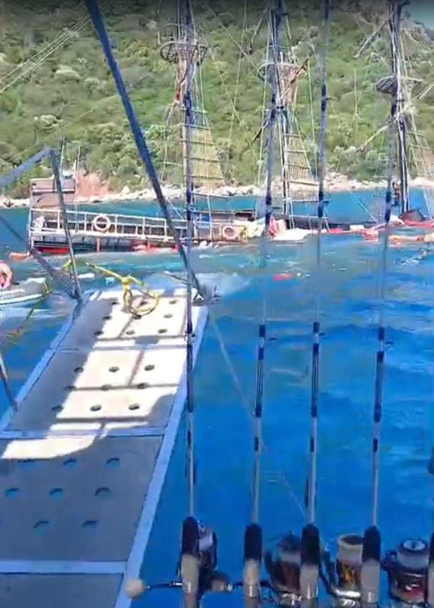 Marmaris Cennet Adası açıklarında tur teknesi battı, 110 yolcu tahliye edildi