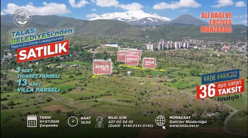 Faiz yok, vade farkı yok! Talas Belediyesi 36 ay vade farksız taksitle daire, dükkan ve villa parsellerini satışa çıkarıyor!