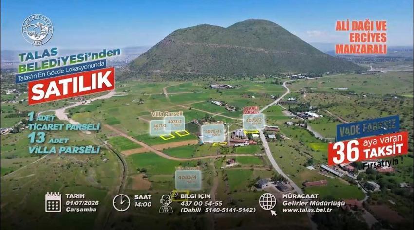 Faiz yok, vade farkı yok! Talas Belediyesi 36 ay vade farksız taksitle daire, dükkan ve villa parsellerini satışa çıkarıyor!