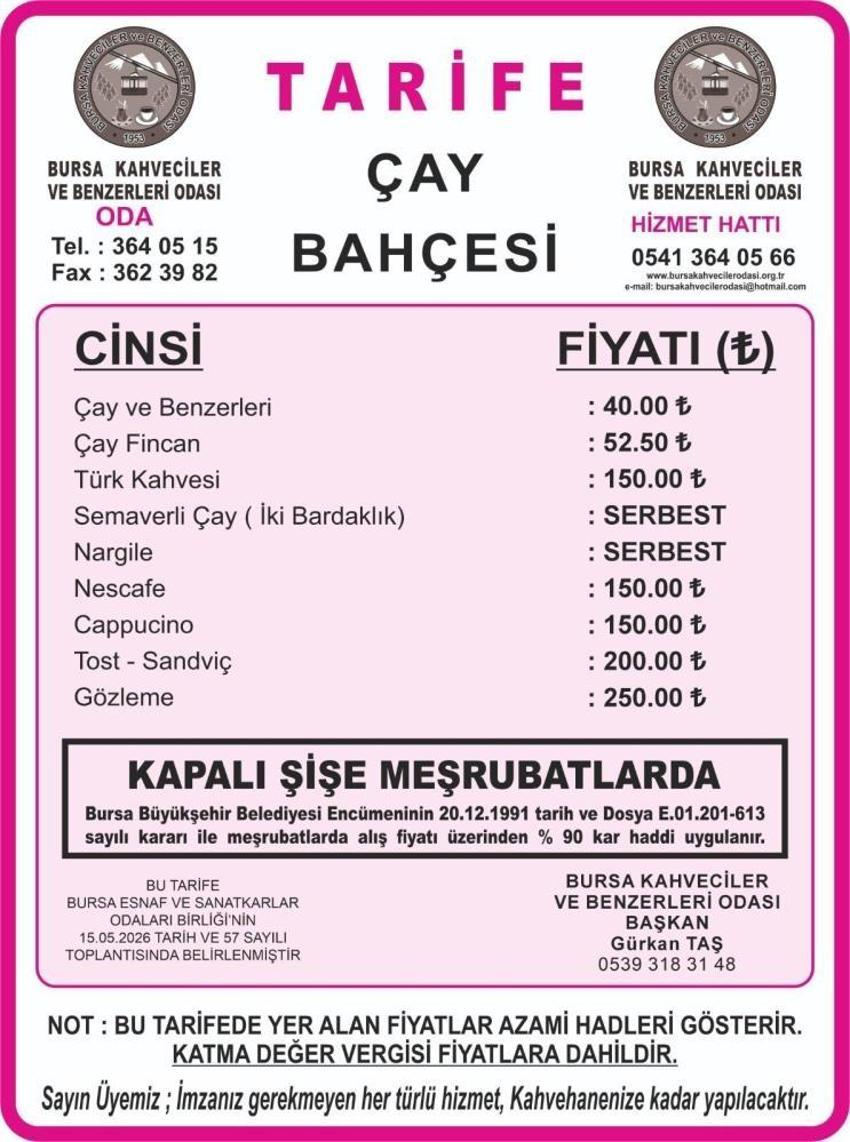 Bursa’da çay ve kahve fiyatlarına zam! İşte yeni fiyat listesi