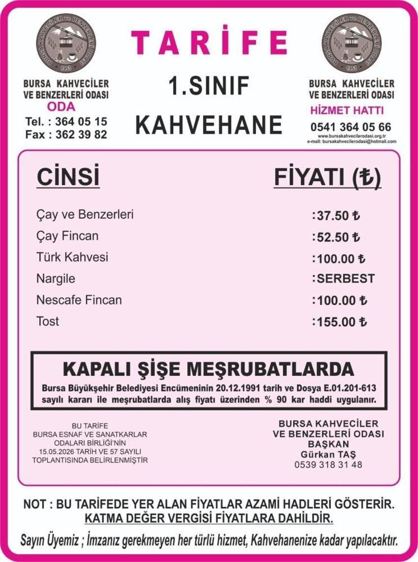 Bursa’da çay ve kahve fiyatlarına zam! İşte yeni fiyat listesi
