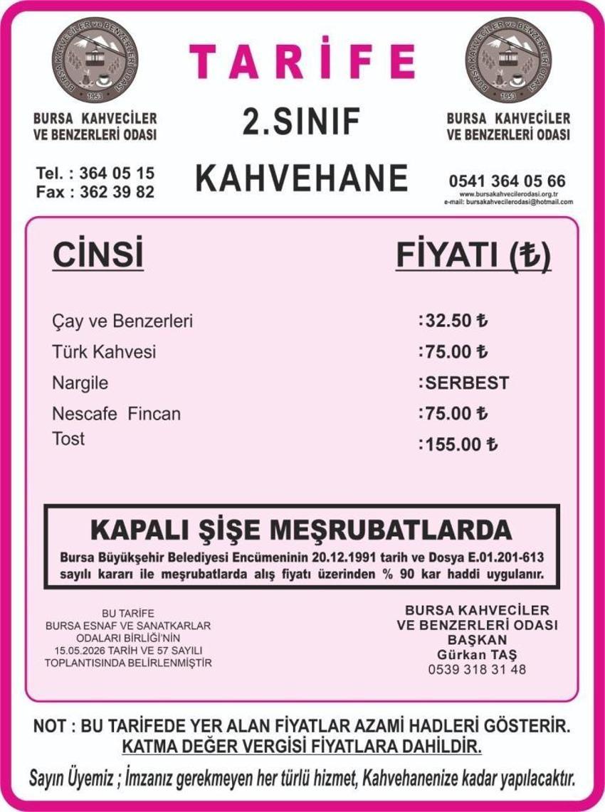 Bursa’da çay ve kahve fiyatlarına zam! İşte yeni fiyat listesi