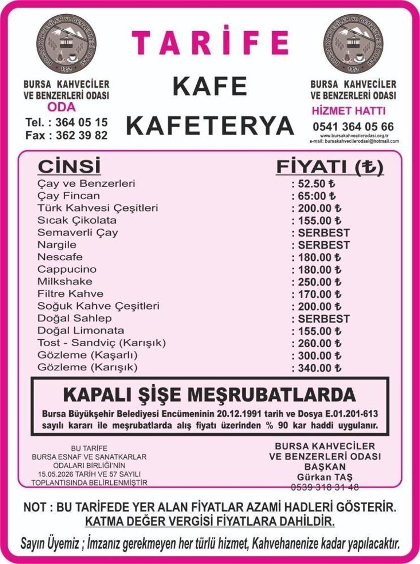 Bursa’da çay ve kahve fiyatlarına zam! İşte yeni fiyat listesi