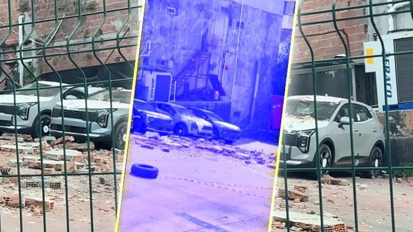 Kağıthane'de binanın çöken duvarı 12 adet sıfır kilometre araçta hasar oluşturdu
