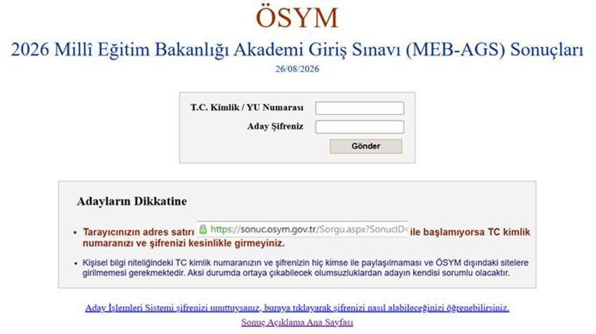 ÖSYM 2026 MEB-AGS sınav sonuçlarını açıkladı | AGS sınav sonuçlarını sorgulama ekranı: AGS sınav sonuçları açıklandı mı?