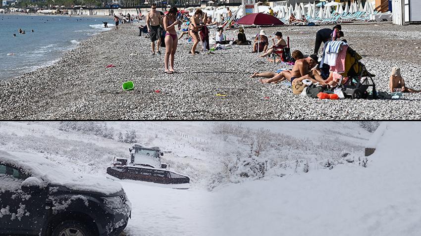 Aynı gün içinde hem yaz hem kış! Biri kar küreği çıkardı, diğeri güneş kremi